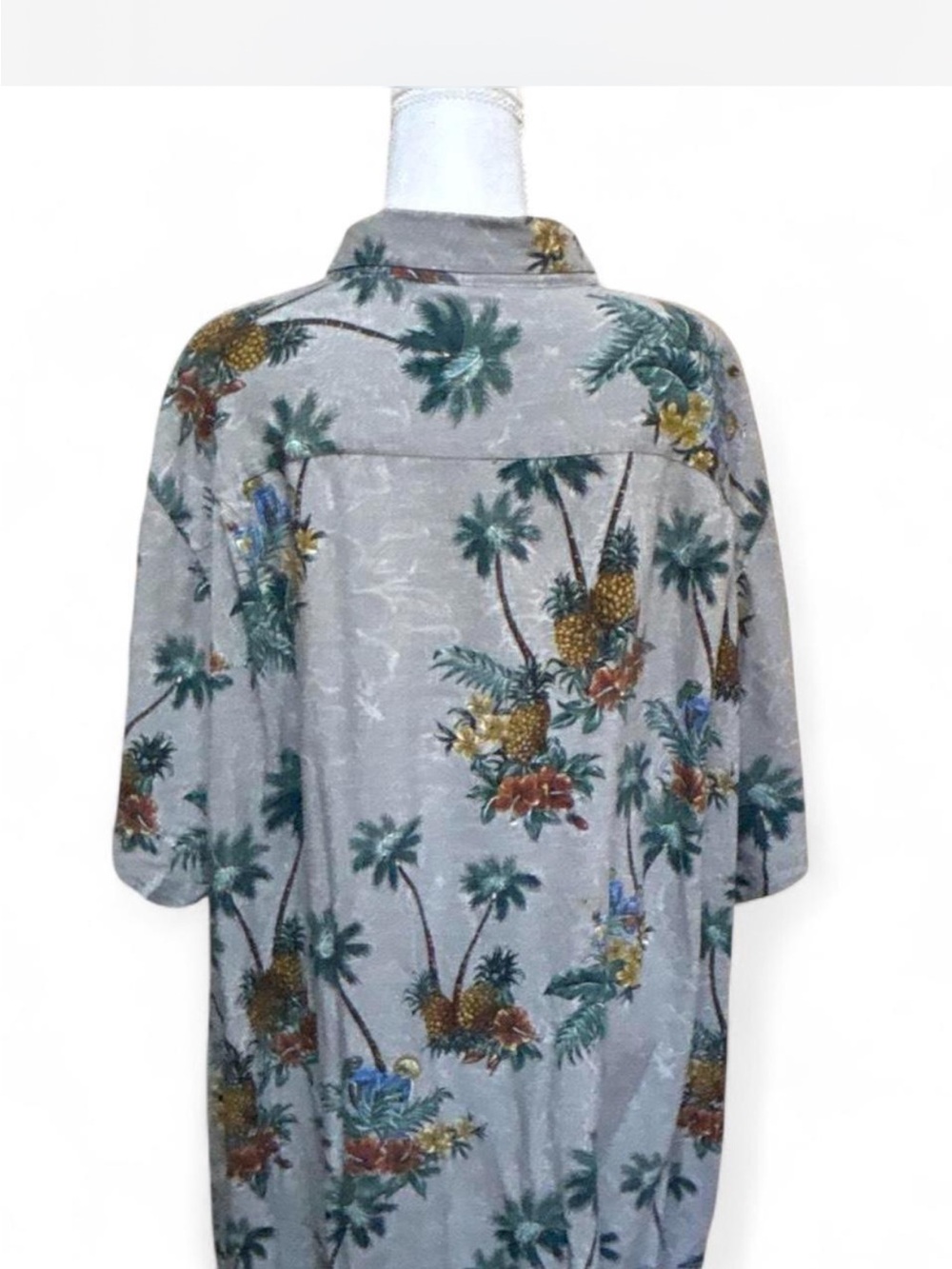 Men's batik bay big and tall  Grey Tropical Print Button-Up Shirt 4 xl - Picture 4 of 5